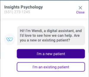 Wendi Widget to interact with Insights Psychology and get in touch with Psychiatrist