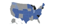 A map of the united states with blue and black areas.